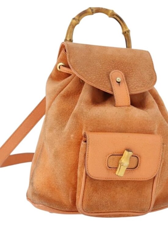 GUCCI Bamboo Backpack Suede Orange Gold Auth 169373 main image 15